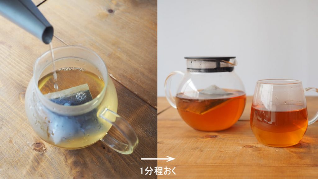 急須で赤ちゃん番茶を淹れている写真